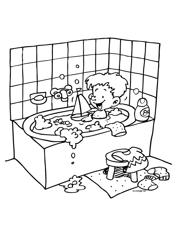 Lekker in bad met speelgoed - Kleurplaten.nl