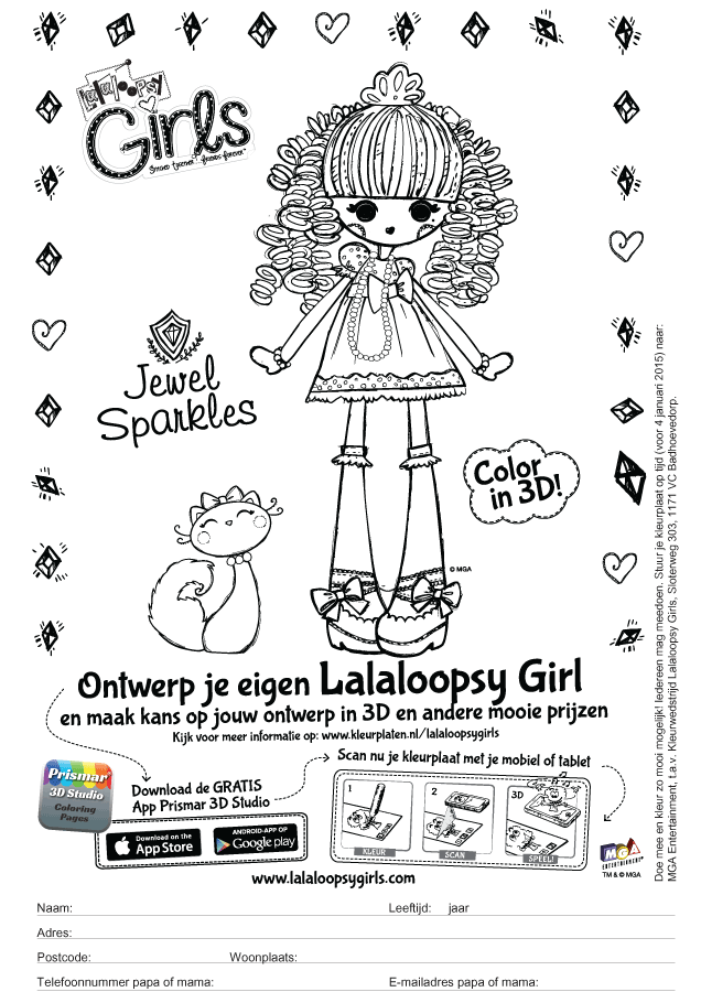 Klik hier voor de kleurplaat van lalaloopsy girl 1