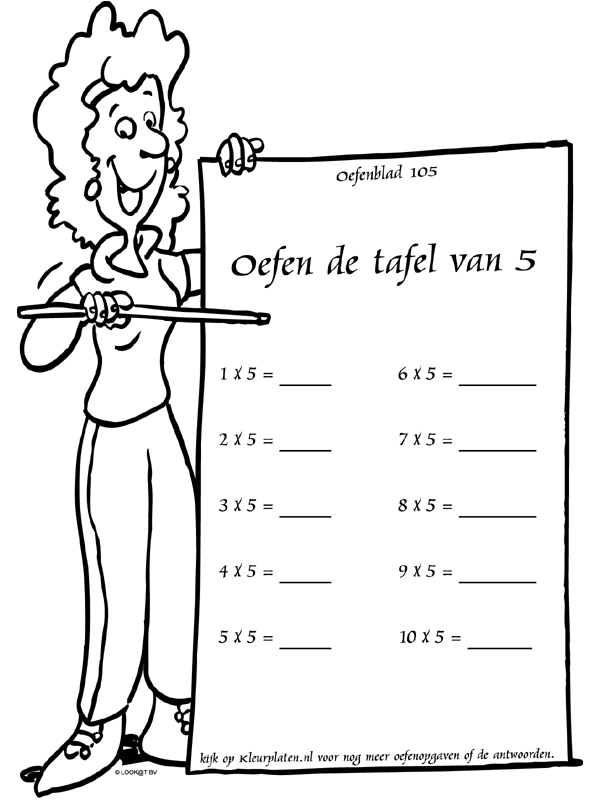 werkwoord plak Willen Kleurplaat Tafel van 5 / oefenblad 105 - Kleurplaten.nl