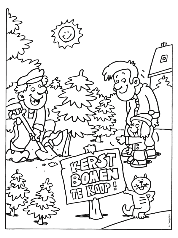 Kleurplaat - Kerstbomen te kerstboom uitzoeken - Kleurplaten.nl