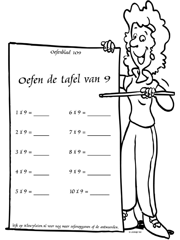 Kleurplaat Tafel Van 9 Oefenblad 109 Kleurplatennl